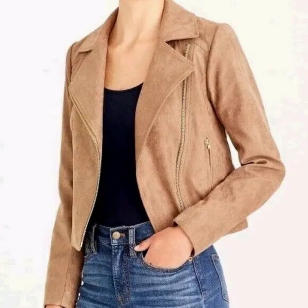 J. Crew J6257 Women's Faux Suede Moto Brown Jacket Size Medium